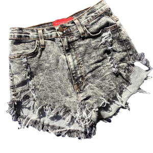 Akira  Chicago High Waisted Black Distressed Jean Shorts Sz M